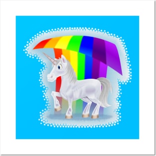 Cute Unicorn Under a Rainbow Posters and Art